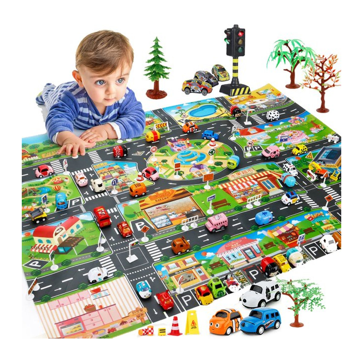 Großer Spielteppich für Kinder mit Stadtansicht und Straßennetz in Multicolor - Bild 1