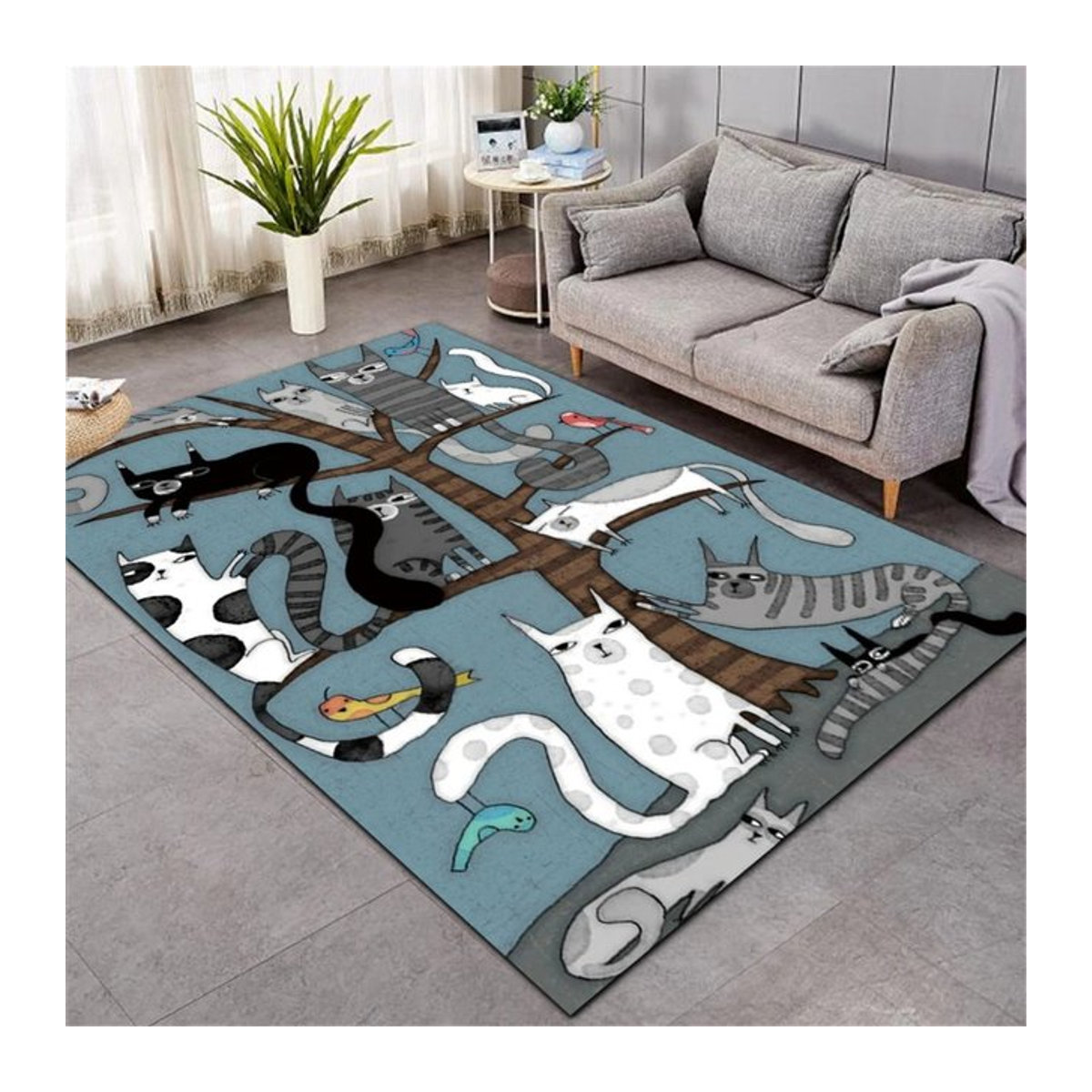 Großer Teppich mit Cartoon Katze Muster in Multicolor für Wohnzimmer und Schlafzimmer - Bild 1