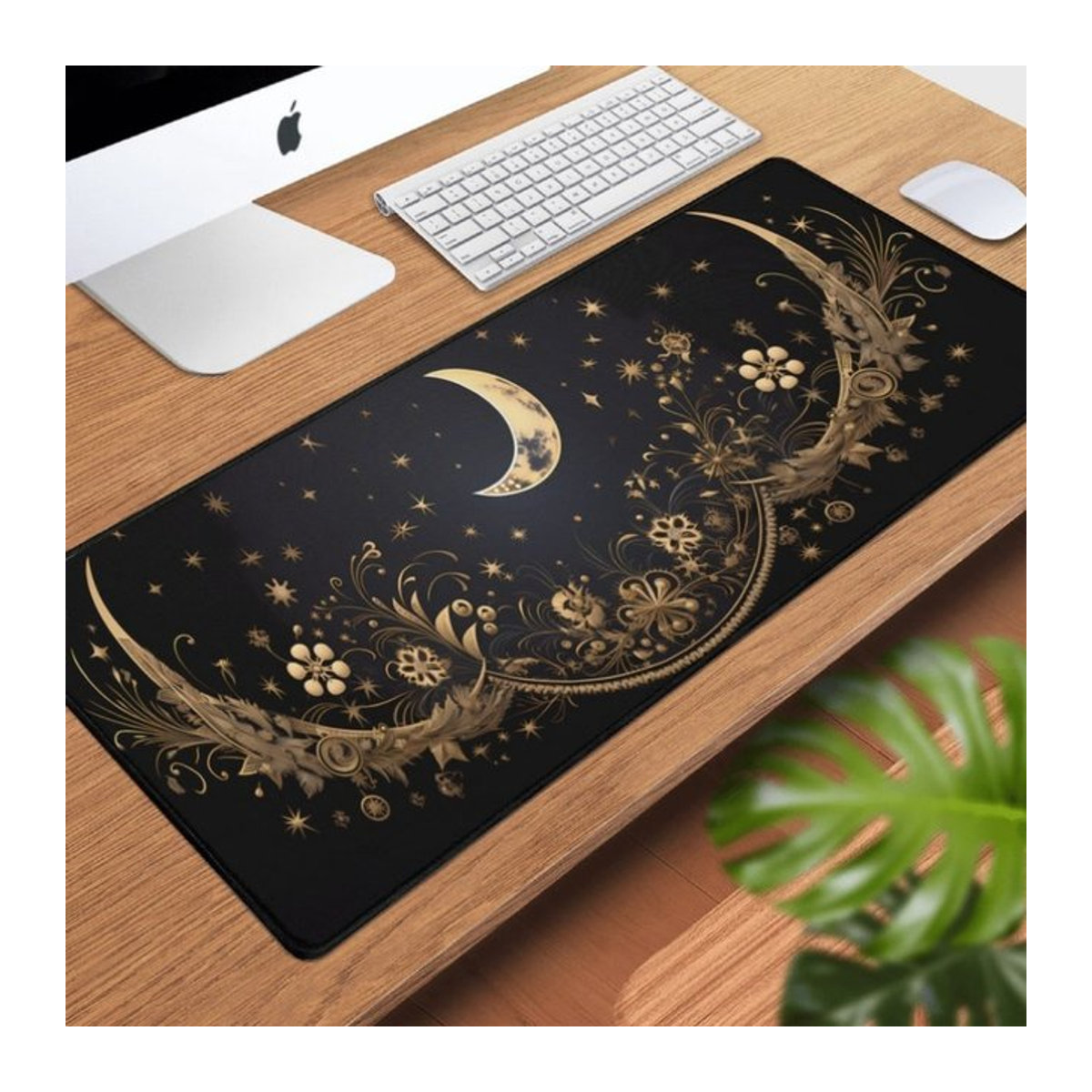 Großes Boho Schreibtischpad mit Halbmond und Astronomie-Motiv in Grün - Bild 1