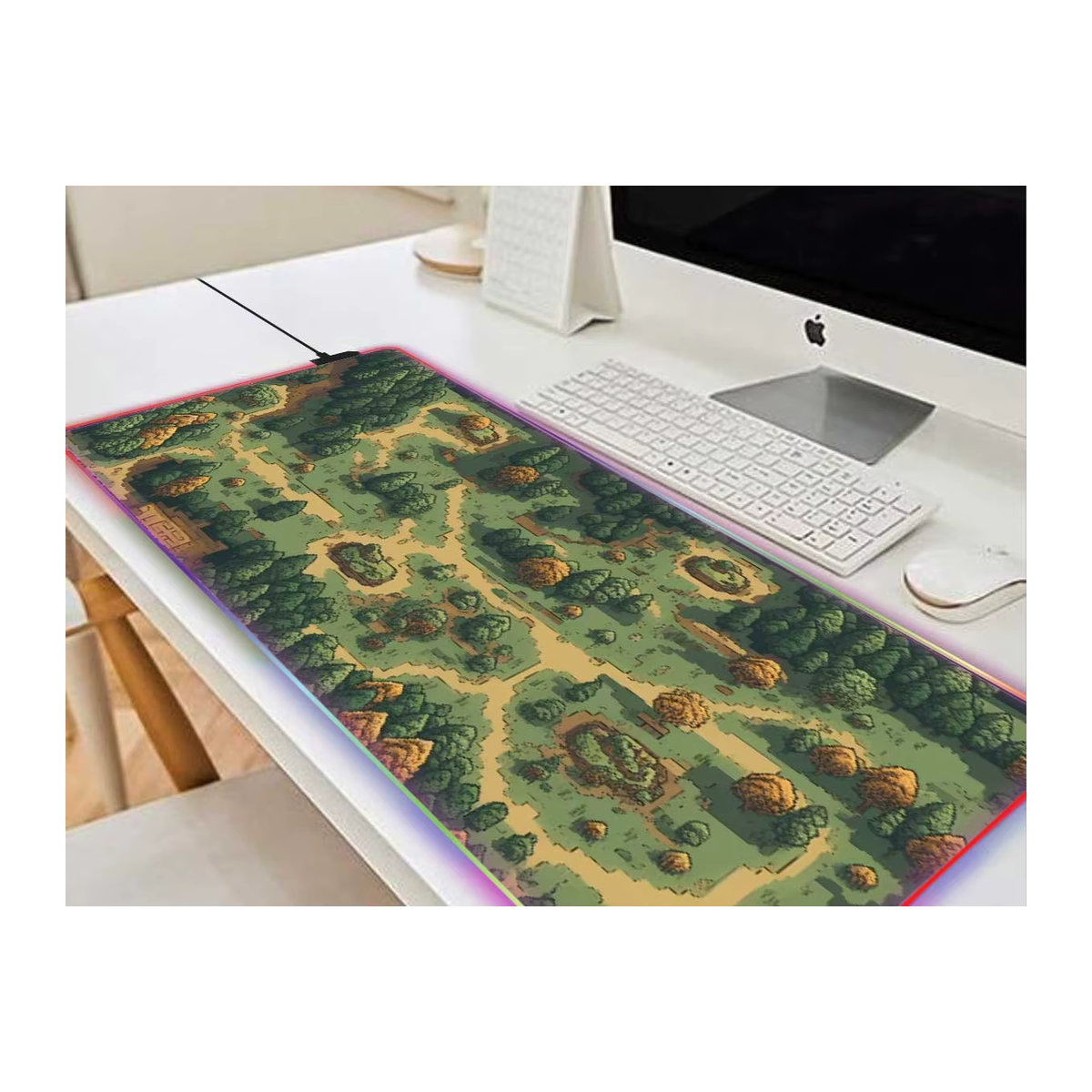 Großes Mauspad im Retro Gaming Pixel Kunst Design mit Wald Motiv in Grün, Beige und Braun - Bild 2