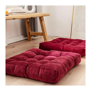 Großes quadratisches Bodensitzkissen aus Cord, getuftete Sitzmatte für Tatami und im Freien, Rot und Blau