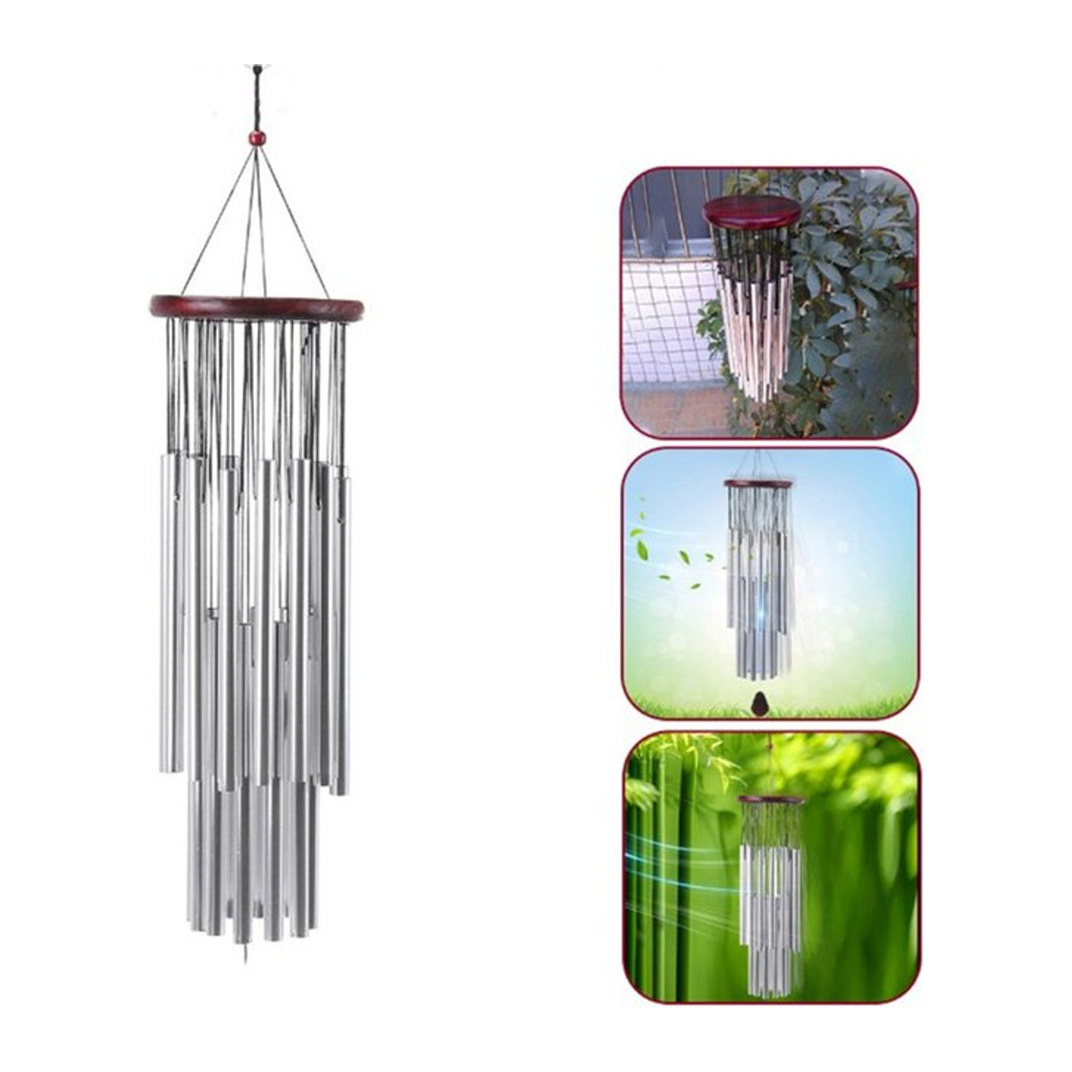 Großes Windspiel aus Ton als hängende Gartenverzierung in Hellgrau - Bild 1