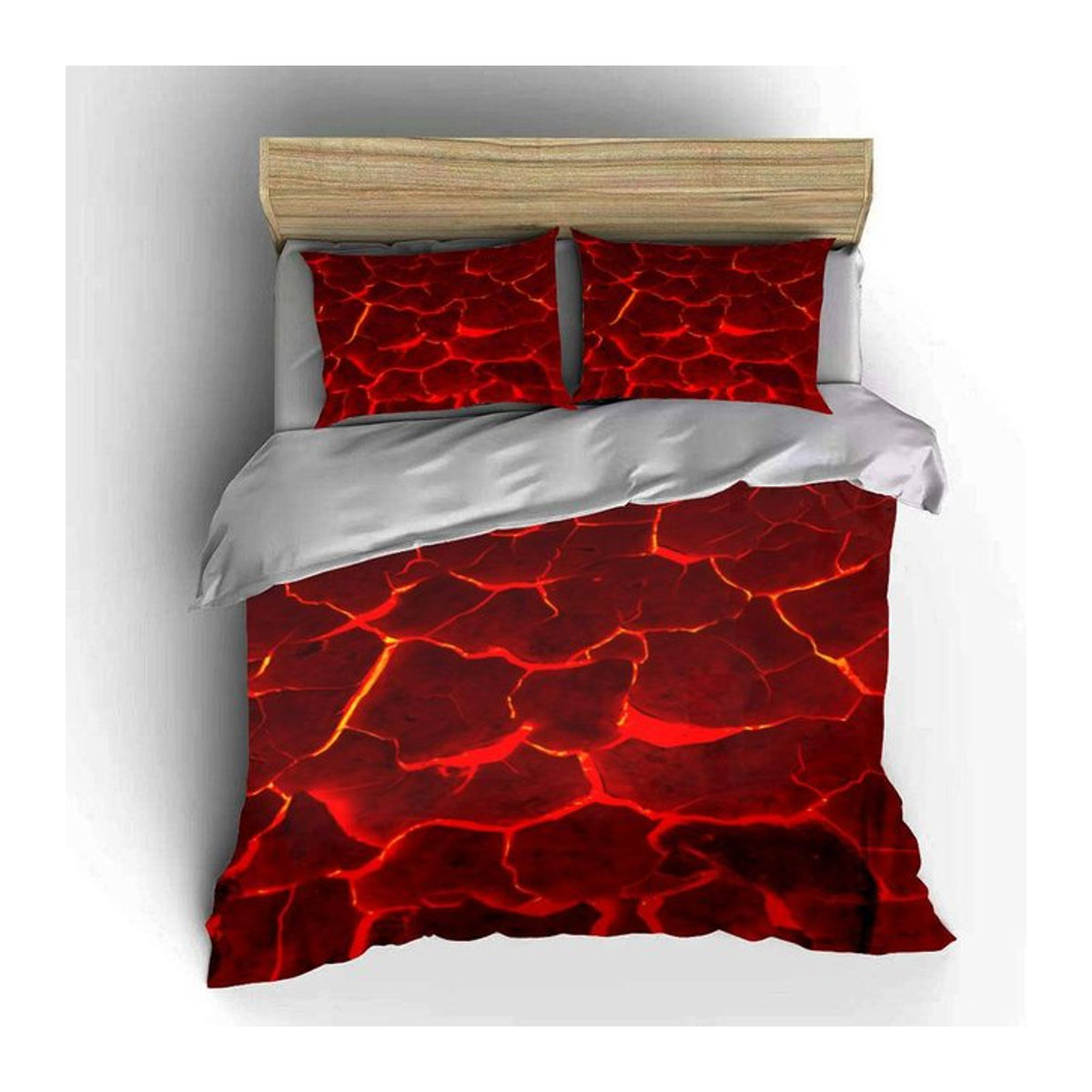 Grosstor 3-teiliges Bettwäscheset Lava-Riss-Design in Rot mit Magma-Gesteinsmuster, Bettbezug und 2 Kissenbezügen, B/H: 135 x 200 cm - Bild 1