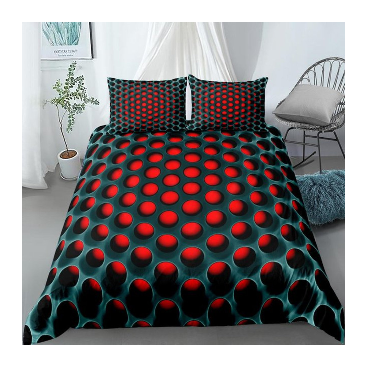 Grosstor Bettwäsche-Set mit Wabenmuster in Rosa, 3D-Geometrie-Design aus Polyester mit Reißverschluss, B/H: 135 x 200 cm - Bild 1