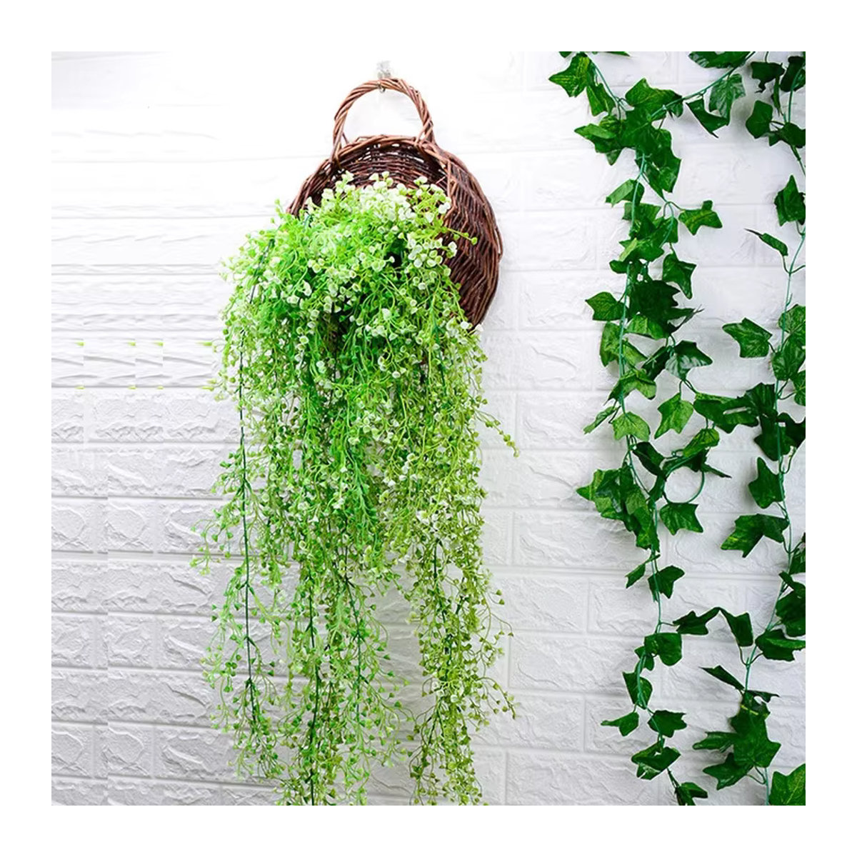 Grüne künstliche Efeu-Girlande aus Seide und Rattan als hängende Dekoration für Haus und Garten, Länge: 80 cm - Bild 2