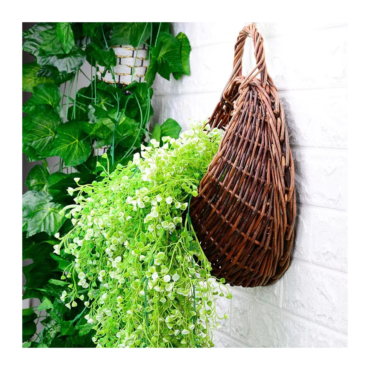 Grüne künstliche Efeu-Girlande aus Seide und Rattan als hängende Dekoration für Haus und Garten, Länge: 80 cm - Bild 3