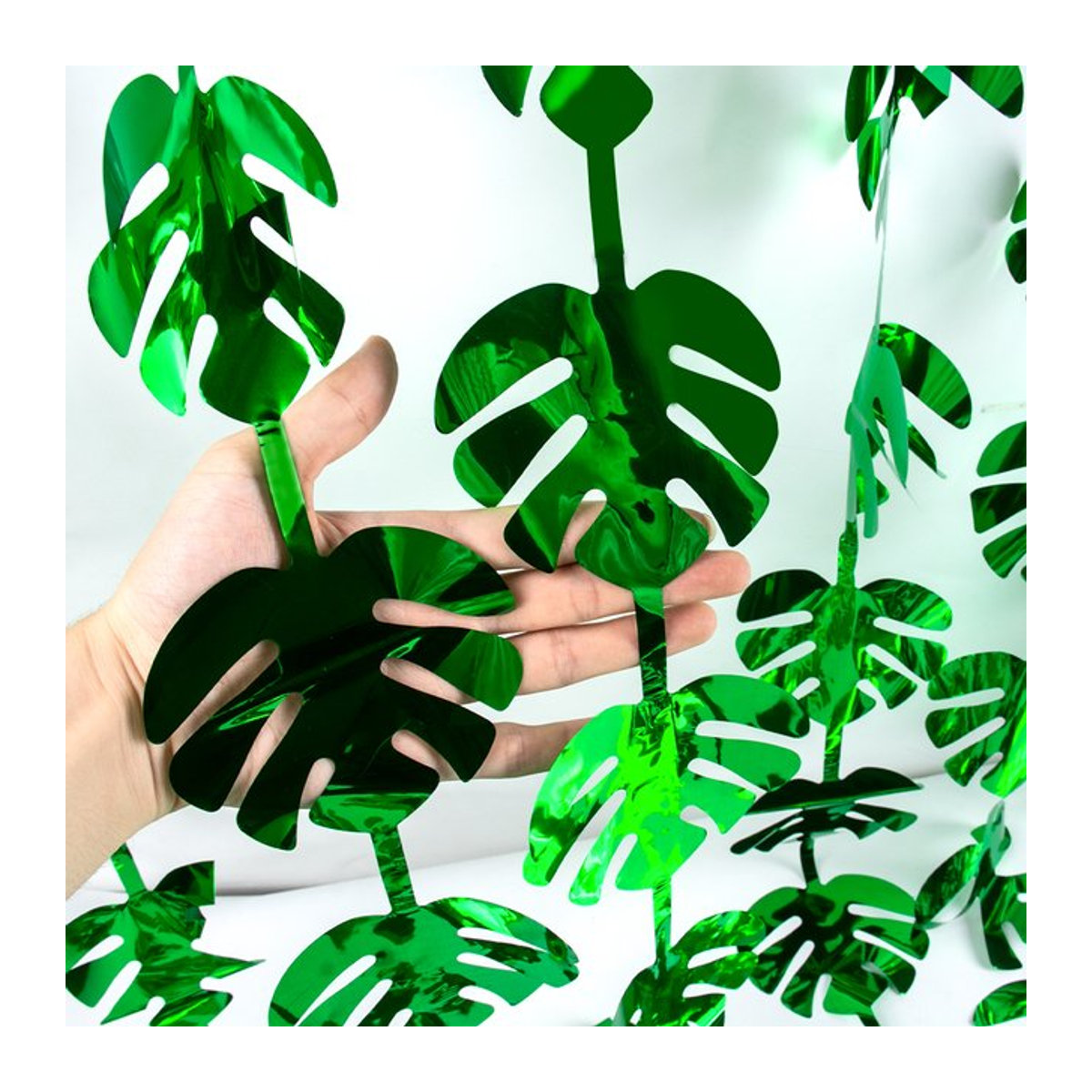 Grüne tropische Palmblätter Folien-Fransenvorhänge für Hawaii Party und Dschungel-Geburtstagsdeko, B: 1 m oder 2 m, H: 2 m - Bild 1