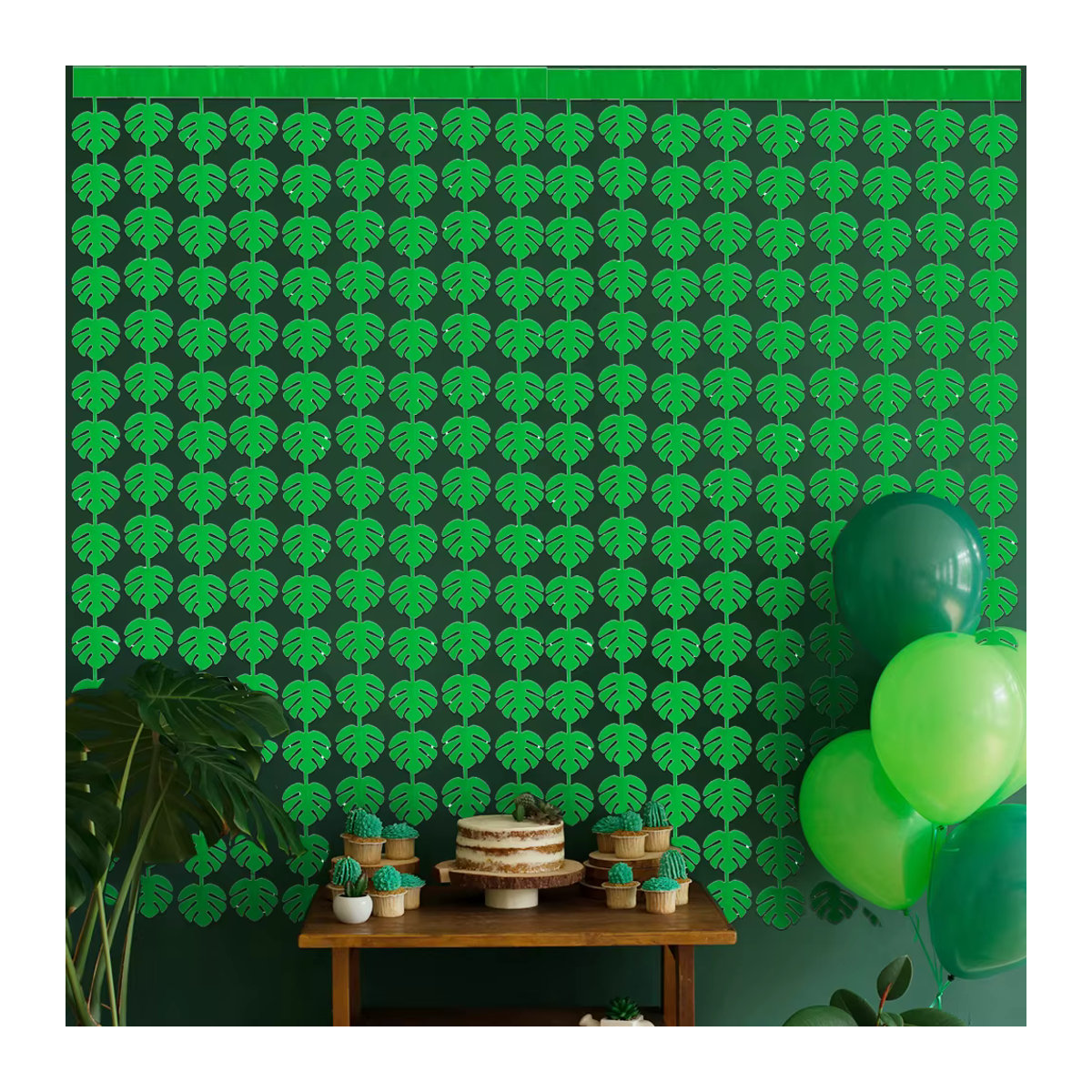 Grüne tropische Palmblätter Folien-Fransenvorhänge für Hawaii Party und Dschungel-Geburtstagsdeko, B: 1 m oder 2 m, H: 2 m - Bild 2