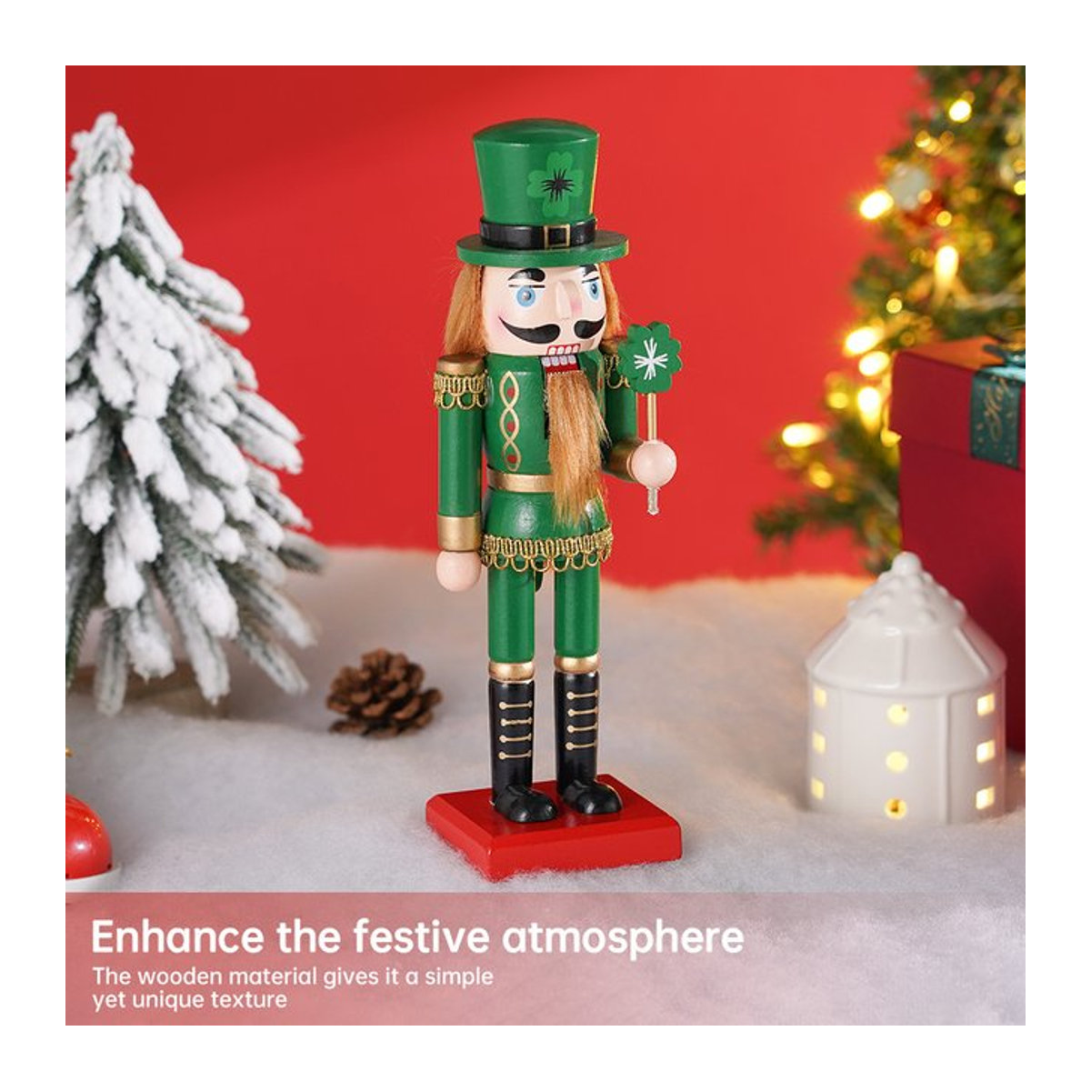 Grüner Nussknacker Soldat als Weihnachtsdekoration aus Holz, Höhe: 25 cm - Bild 1