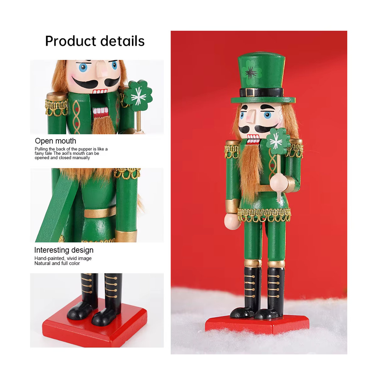 Grüner Nussknacker Soldat als Weihnachtsdekoration aus Holz, Höhe: 25 cm - Bild 2