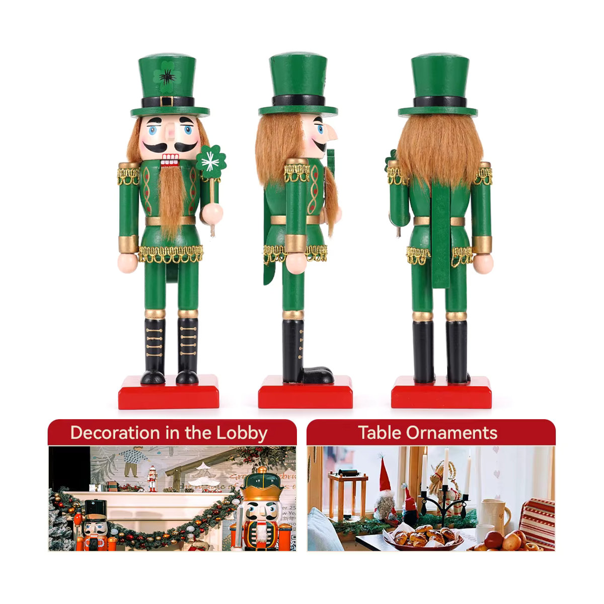 Grüner Nussknacker Soldat als Weihnachtsdekoration aus Holz, Höhe: 25 cm - Bild 4