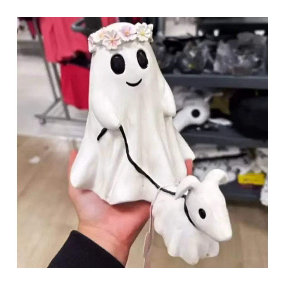 Gruselige Halloween Ghost Walking Hundestatue aus Kunstharz in Weiß - Bild 4