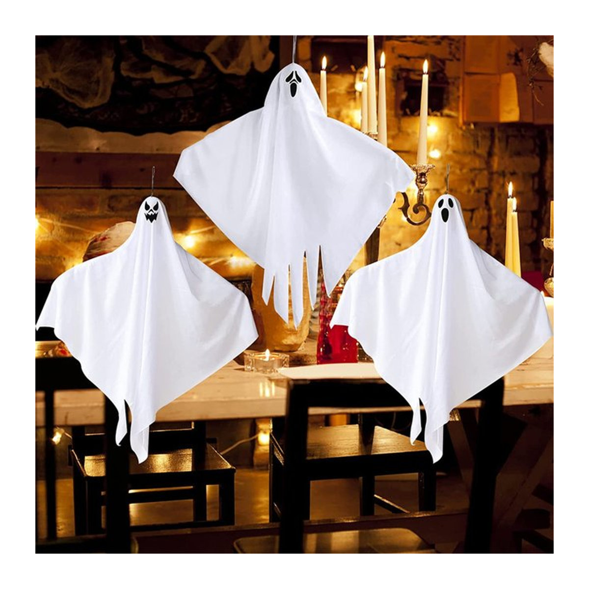 Gruselige hängende Geister-Halloween-Dekoration in Weiß für Garten, Veranda und Terrasse - Bild 1