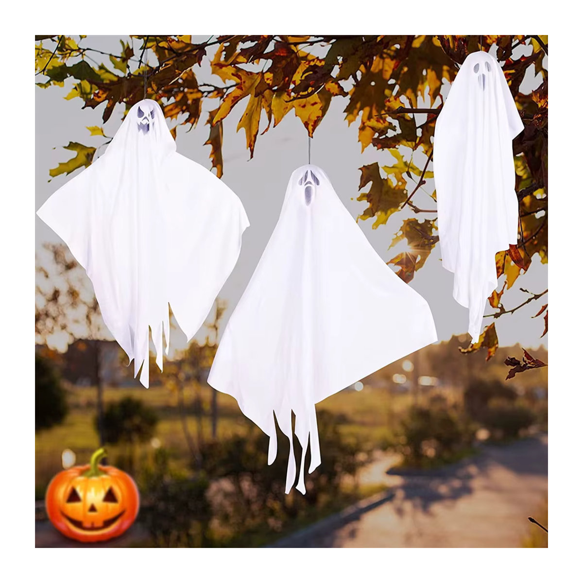 Gruselige hängende Geister-Halloween-Dekoration in Weiß für Garten, Veranda und Terrasse - Bild 2