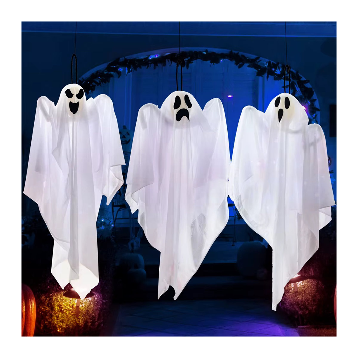 Gruselige hängende Geister-Halloween-Dekoration in Weiß für Garten, Veranda und Terrasse - Bild 3