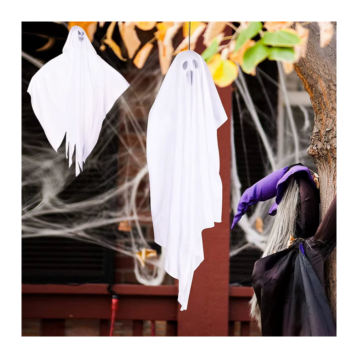 Gruselige hängende Geister-Halloween-Dekoration in Weiß für Garten, Veranda und Terrasse - Bild 4