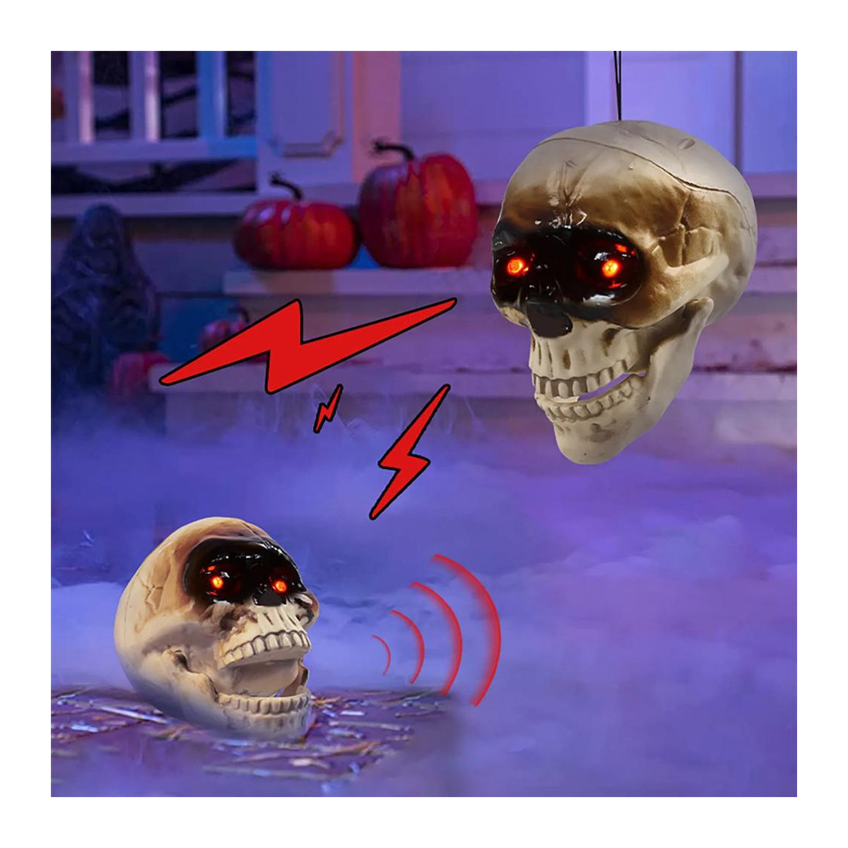 Gruseliger Halloween Schädel von PHYUN-autoparts mit Rotlichtaugen und Tonfunktion aus Kunststoff - Bild 4
