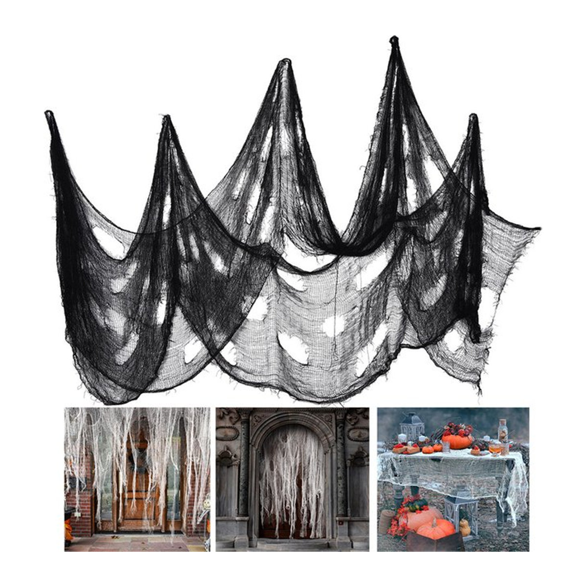 Gruseliger schwarzer Halloween-Stoff und Gaze für deine Spukhaus-Dekoration im Gothic-Stil - Bild 1