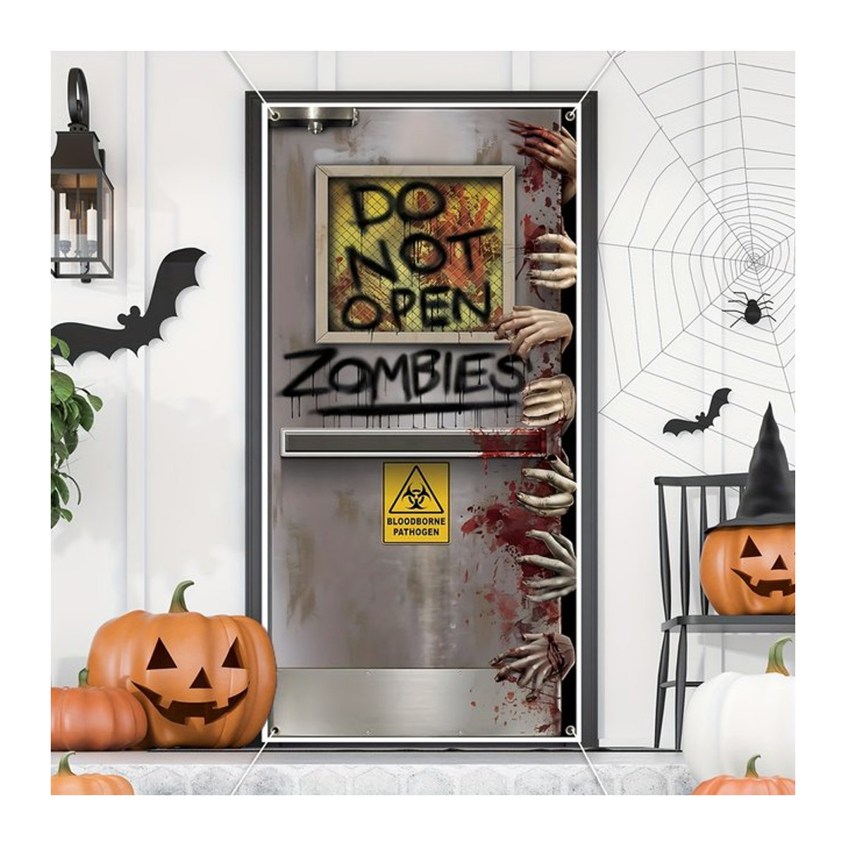 Gruseliges Halloween Zombie Türbanner als Horror Dekoration mit Blut-Motiv - Bild 1