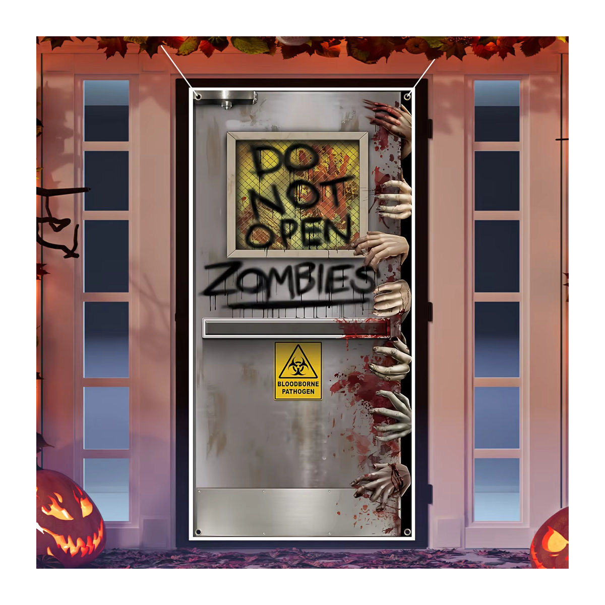 Gruseliges Halloween Zombie Türbanner als Horror Dekoration mit Blut-Motiv - Bild 3