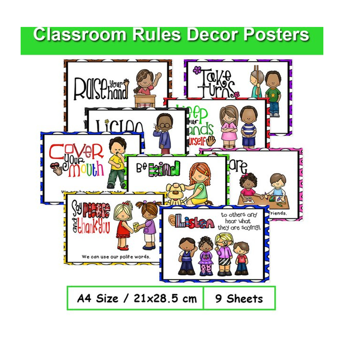 GSF 9er Set Pädagogische Poster für das Klassenzimmer und Zuhause, Mehrfarbige Wanddekoration für Kinder im Montessori-Stil, Hochformat, B: 21 cm, H: 28,5 cm - Bild 1