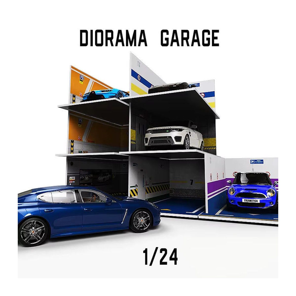 GSF Diorama Garage für 1:24 Modellautos aus Kunststoff, weißes Display für Miniaturautos und Sammlerstücke - Bild 2