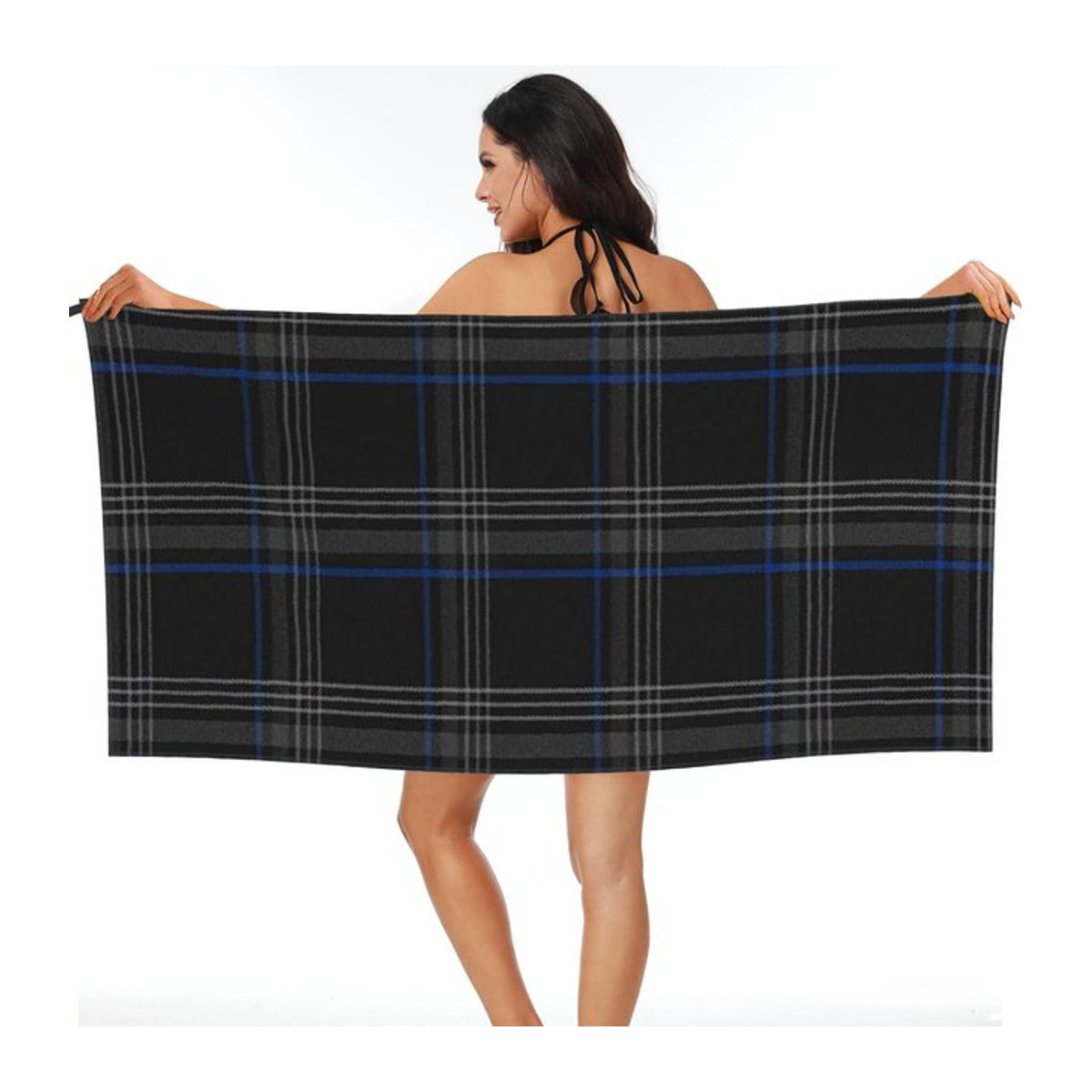 GTI Tartan Strandtuch aus weicher Mikrofaser, schnelltrocknend und saugfähig, Farbe: Weiß, B: 40 cm, H: 60 cm - Bild 1