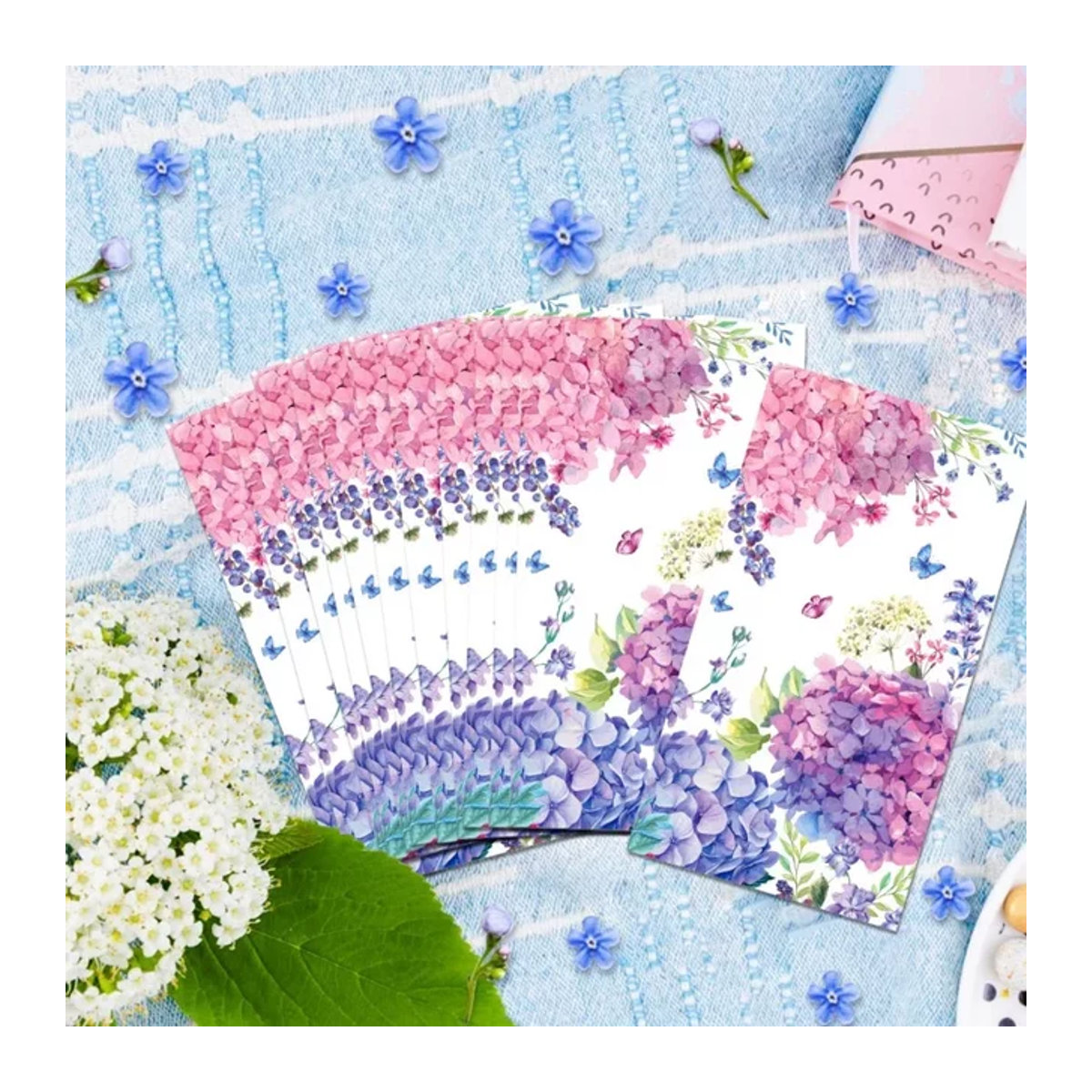 GUANYAO 20er Pack Dekorative Papierservietten mit Hortensien-Blumenmuster, 2-lagig, Mehrfarbig, B: 34,2 cm, L: 40,6 cm - Bild 1