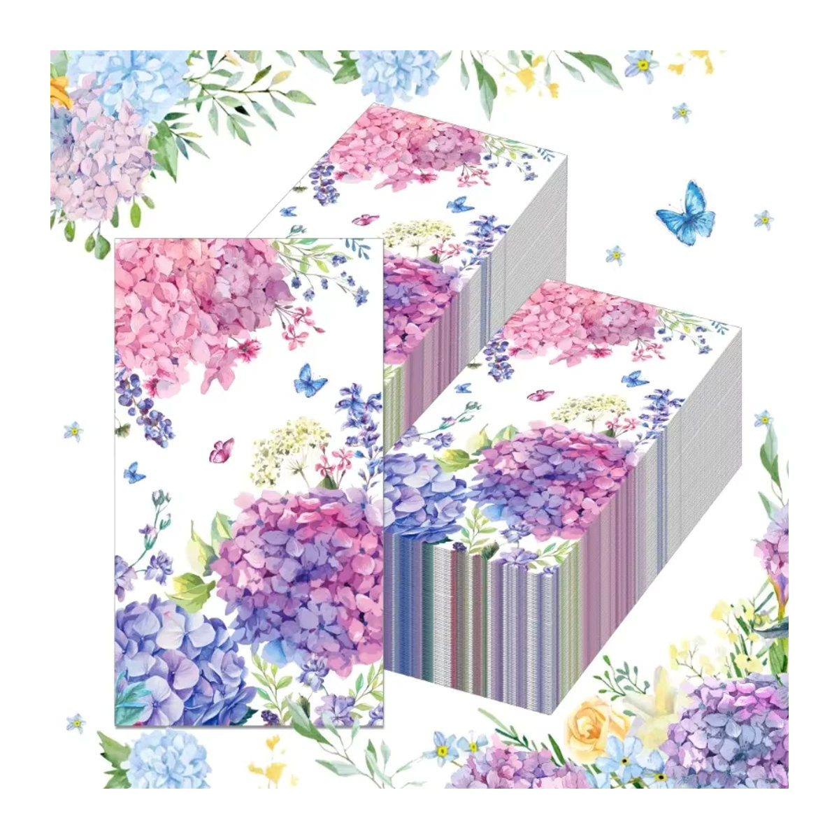 GUANYAO 20er Pack Dekorative Papierservietten mit Hortensien-Blumenmuster, 2-lagig, Mehrfarbig, B: 34,2 cm, L: 40,6 cm - Bild 2