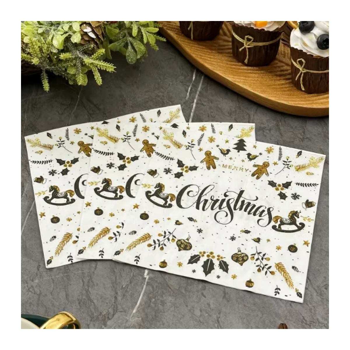 GUANYAO Bedruckte Papierservietten quadratisch für Weihnachtsfeiern und Restaurant-Dekorationen - Bild 4