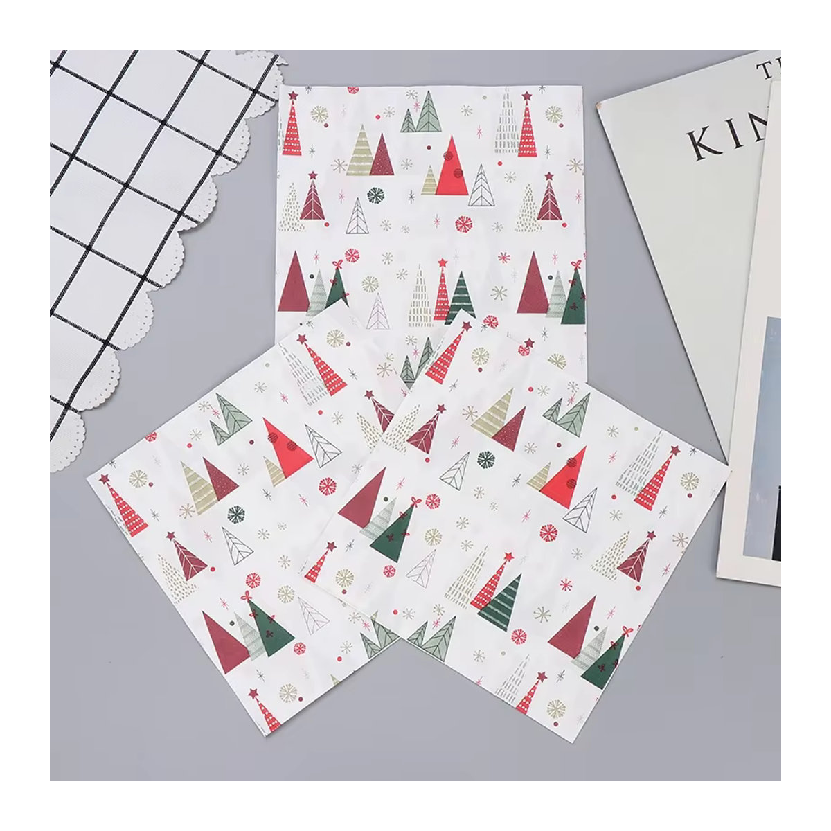 GUANYAO Buntes Seidenpapier mit Weihnachtsbaum-Print für deine Party-Tischdekoration, 2-lagig, B/B: 33 x 33 cm, 20er Paket - Bild 3