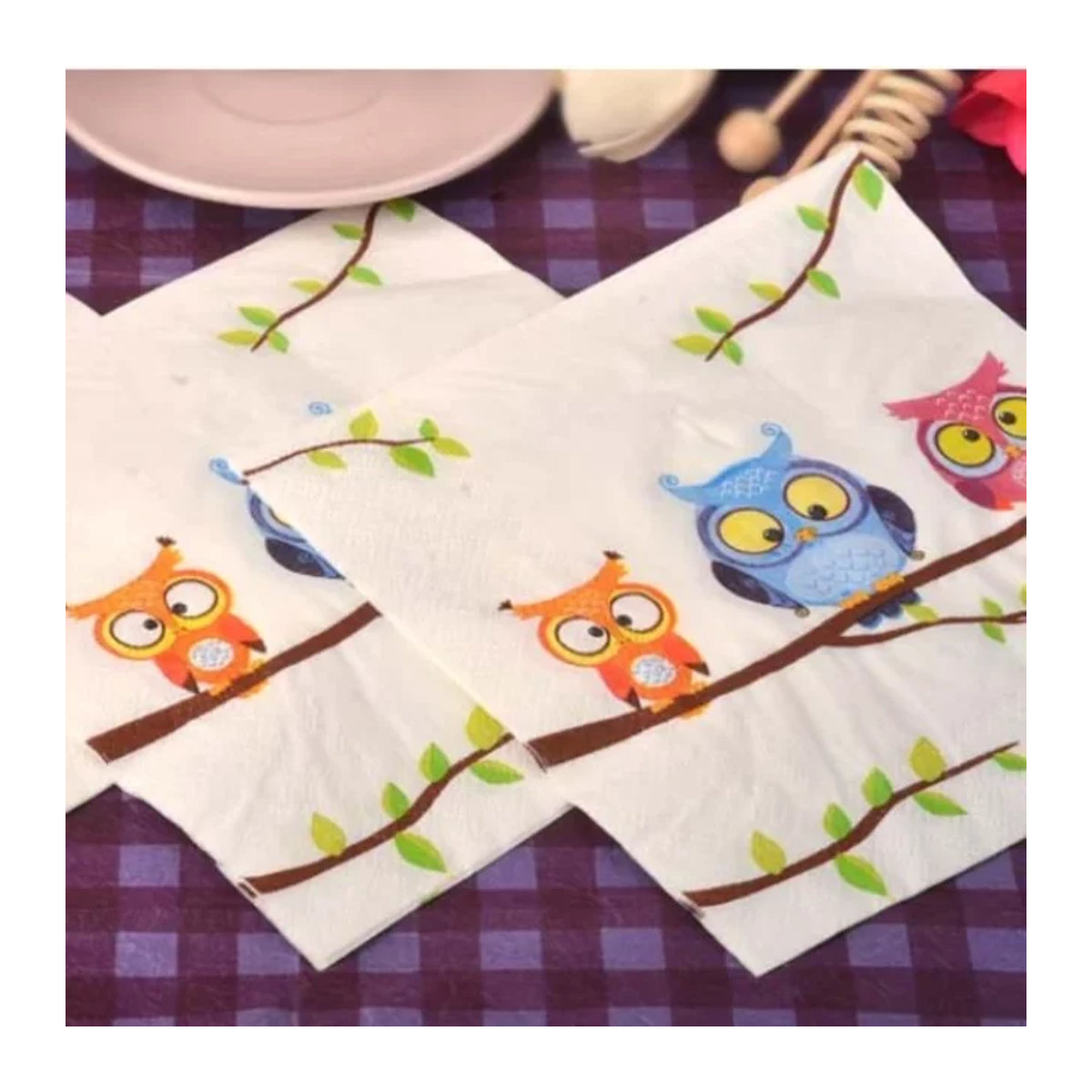 GUANYAO Eulen Motiv Servietten Cartoon-Serie aus lebensmittelechtem Papier, 2-lagig, 20 Stück pro Packung, B/B: 33 x 33 cm - Bild 1