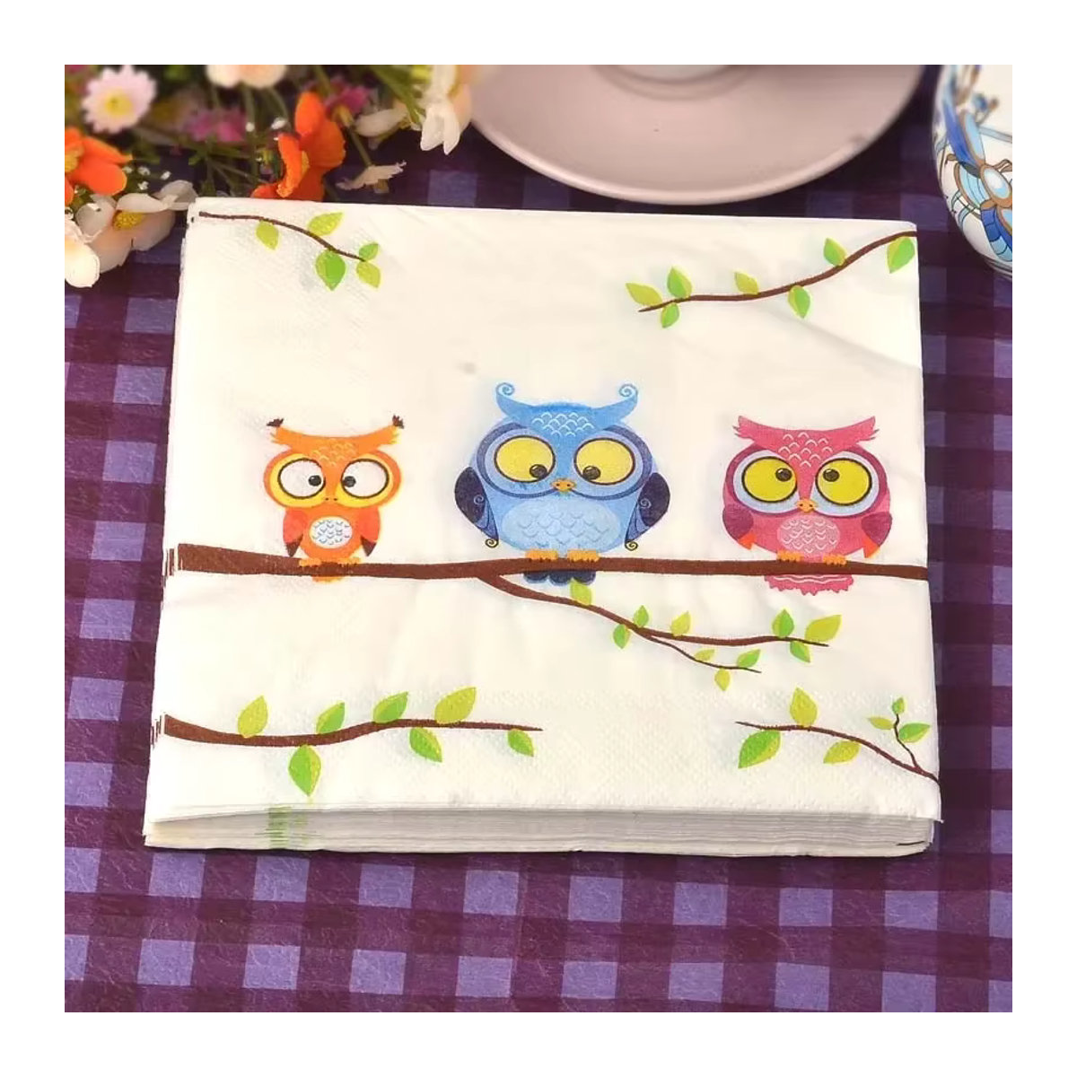 GUANYAO Eulen Motiv Servietten Cartoon-Serie aus lebensmittelechtem Papier, 2-lagig, 20 Stück pro Packung, B/B: 33 x 33 cm - Bild 2