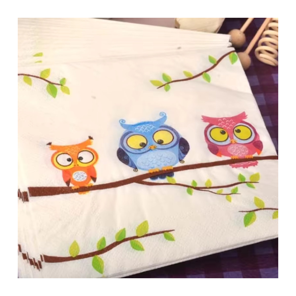 GUANYAO Eulen Motiv Servietten Cartoon-Serie aus lebensmittelechtem Papier, 2-lagig, 20 Stück pro Packung, B/B: 33 x 33 cm - Bild 3