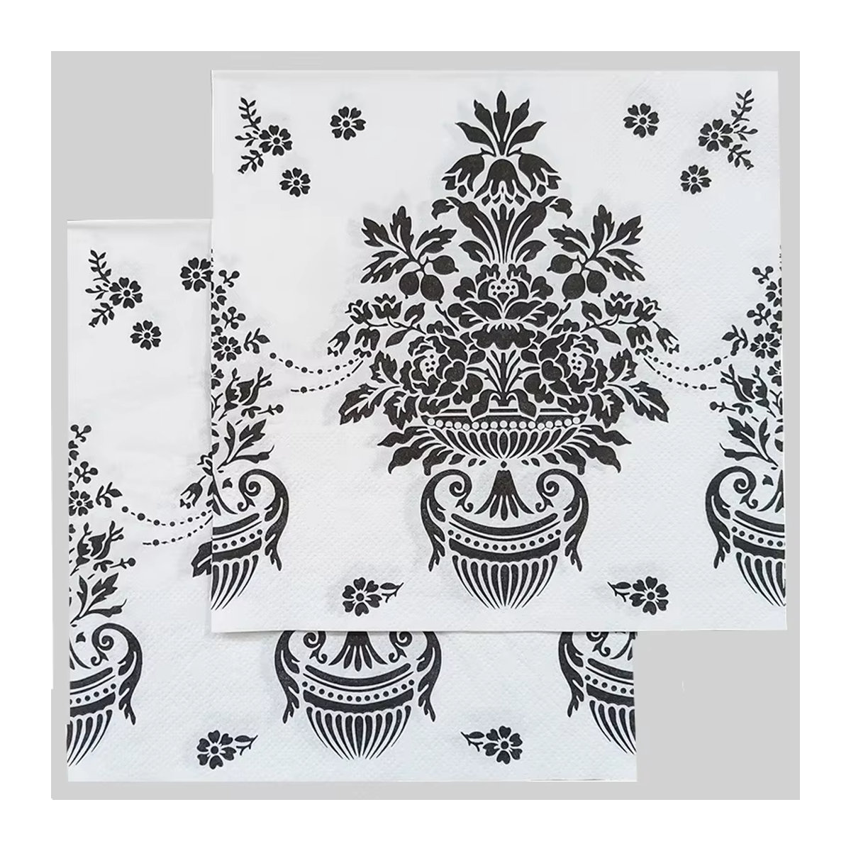 GUANYAO Servietten aus Papier mit schwarzem Blumentopf-Muster, 2-lagig, bunt bedruckt, B/B: 33 x 33 cm - Bild 2