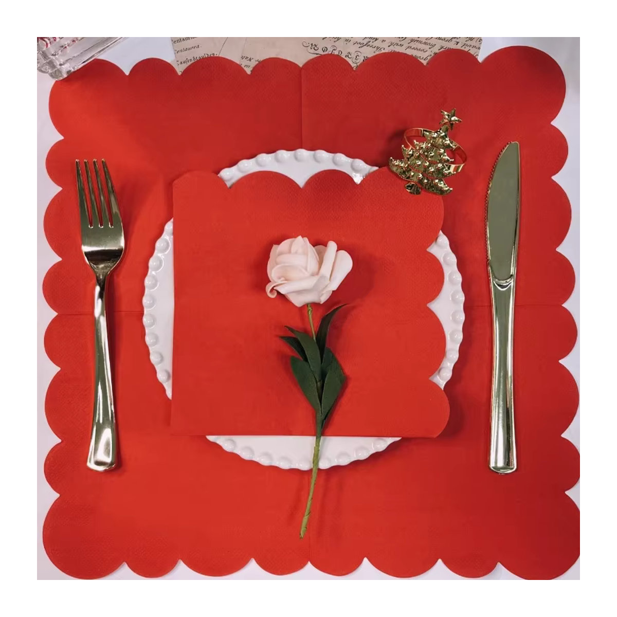 GUANYAO Servietten Set mit Cut-out Mustern und buntem Druck in Rot für chinesische Hochzeiten, 16 Stück pro Paket - Bild 2