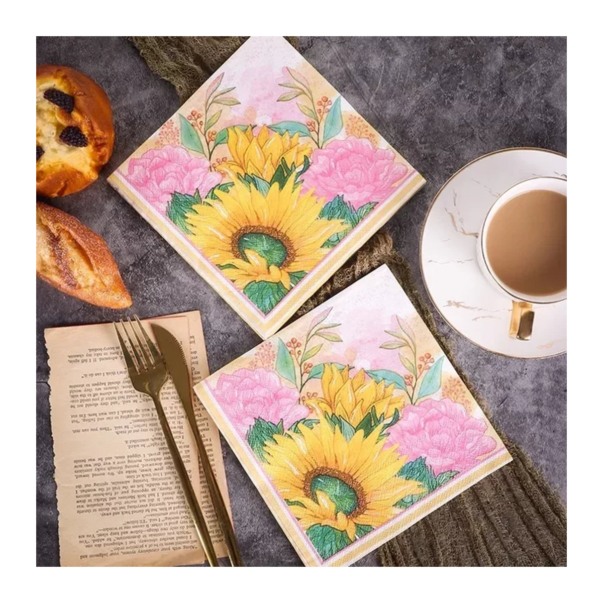 GUANYAO Sonnenblumen Servietten aus Zellstoff für Hochzeiten und Feiern, 20 Stück - Bild 1
