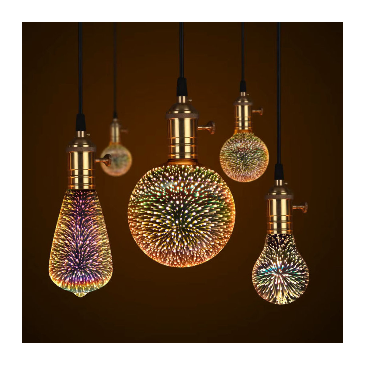 Guillermo LED 3D Tischlampe im Vintage Design mit buntem Feuerwerk-Effekt und Holzfuß - Bild 2