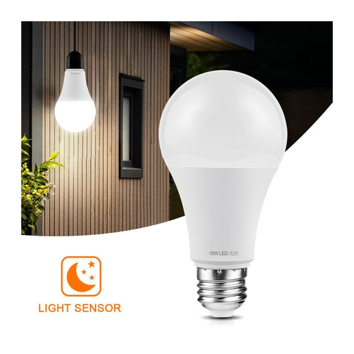 Guillermo LED E27 Dämmerungsschalter Glühbirne mit Lichtsensor für Außen und Innen, 12W/15W Smart Nachtlicht - Bild 1