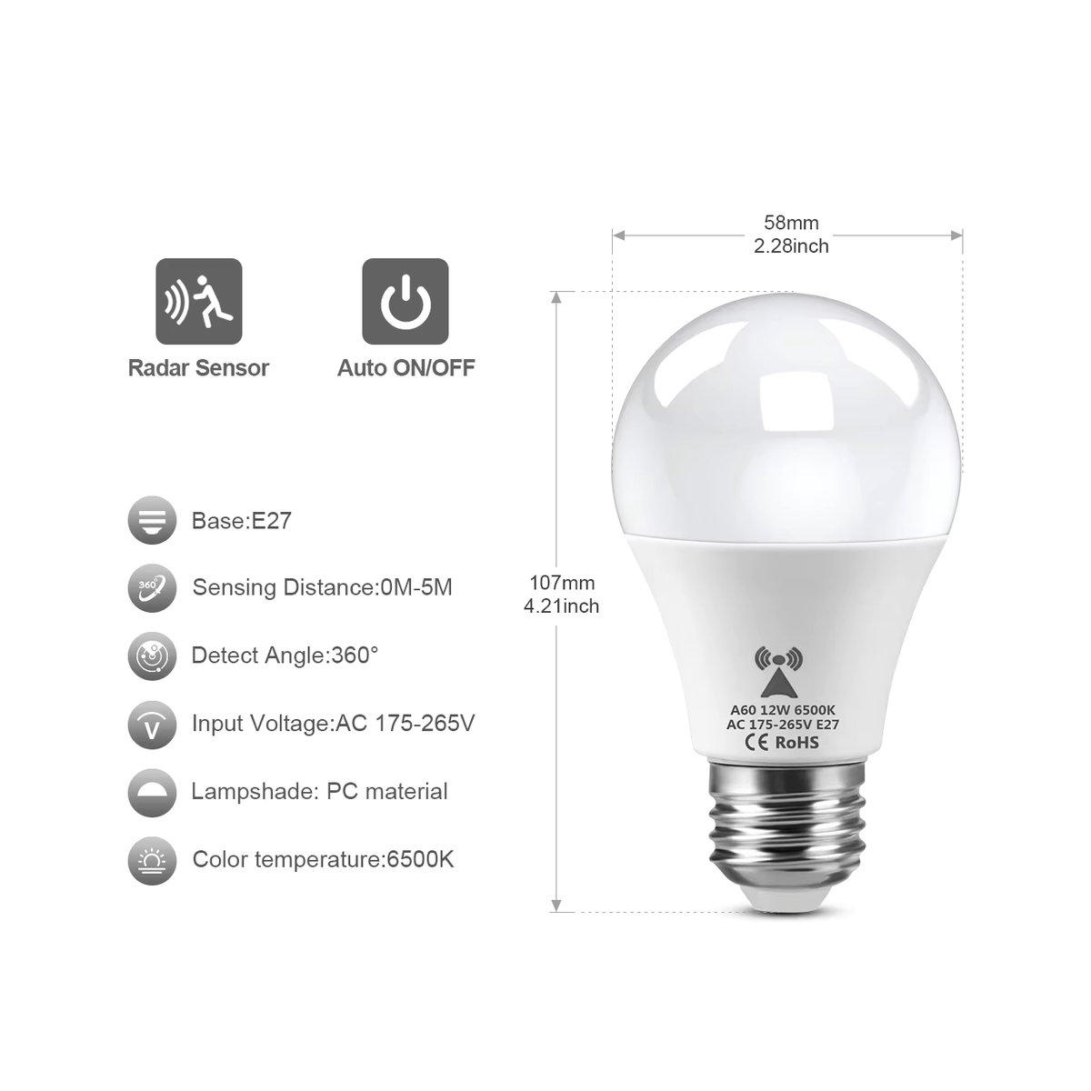 Guillermo LED Radar Bewegungsmelder Lampe E27 12W Weiß Minimalistisch - Bild 2