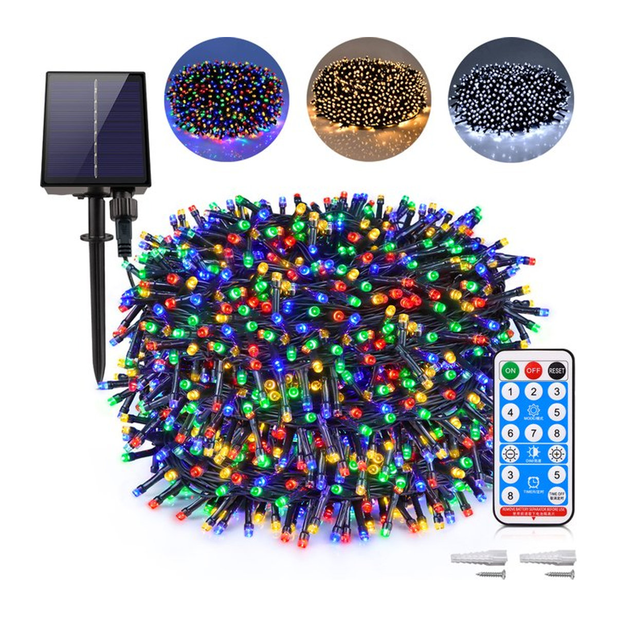 Guillermo Solar LED Lichterkette Outdoor Wasserdichte Fairy Lights Bunt mit großem Solarpanel für Garten und Weihnachtsdekoration - Bild 1