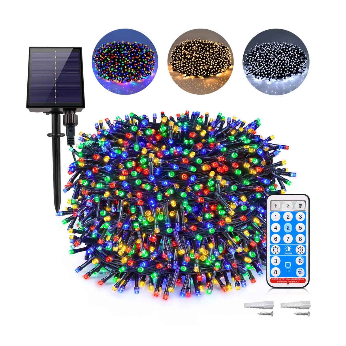 Guillermo Solar LED Lichterkette Outdoor Wasserdichte Fairy Lights Bunt mit großem Solarpanel für Garten und Weihnachtsdekoration - Bild 4