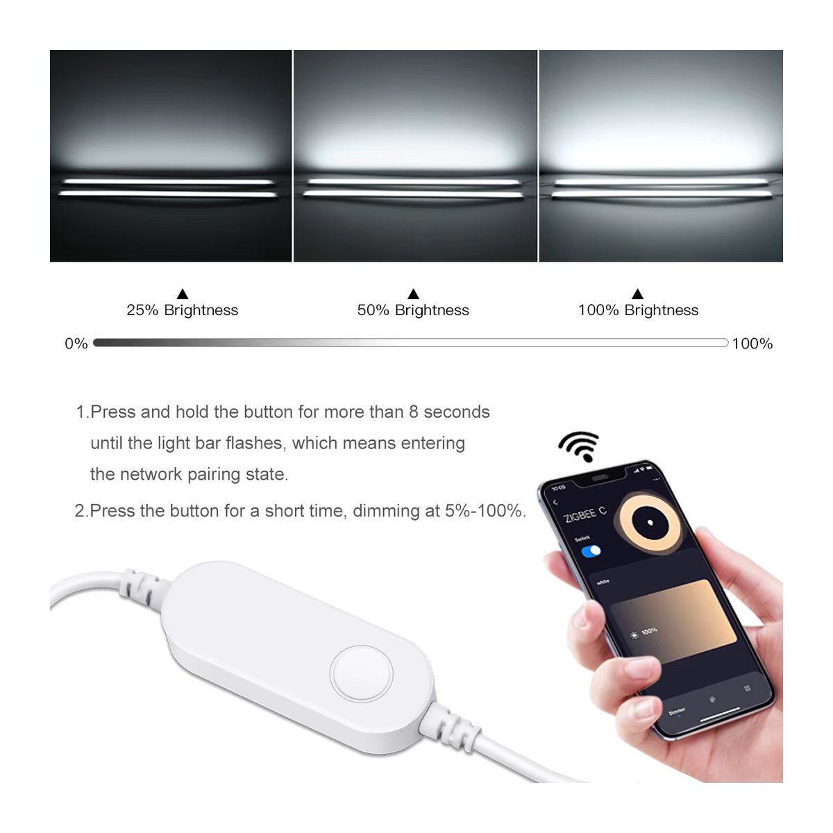 Guillermo Tuya Zigbee Smart LED Lichtleiste Kit in Weiß, dimmbar, Warmweiß/Weiß, kompatibel mit Google Alexa und Sprachsteuerung, DC12V - Bild 2
