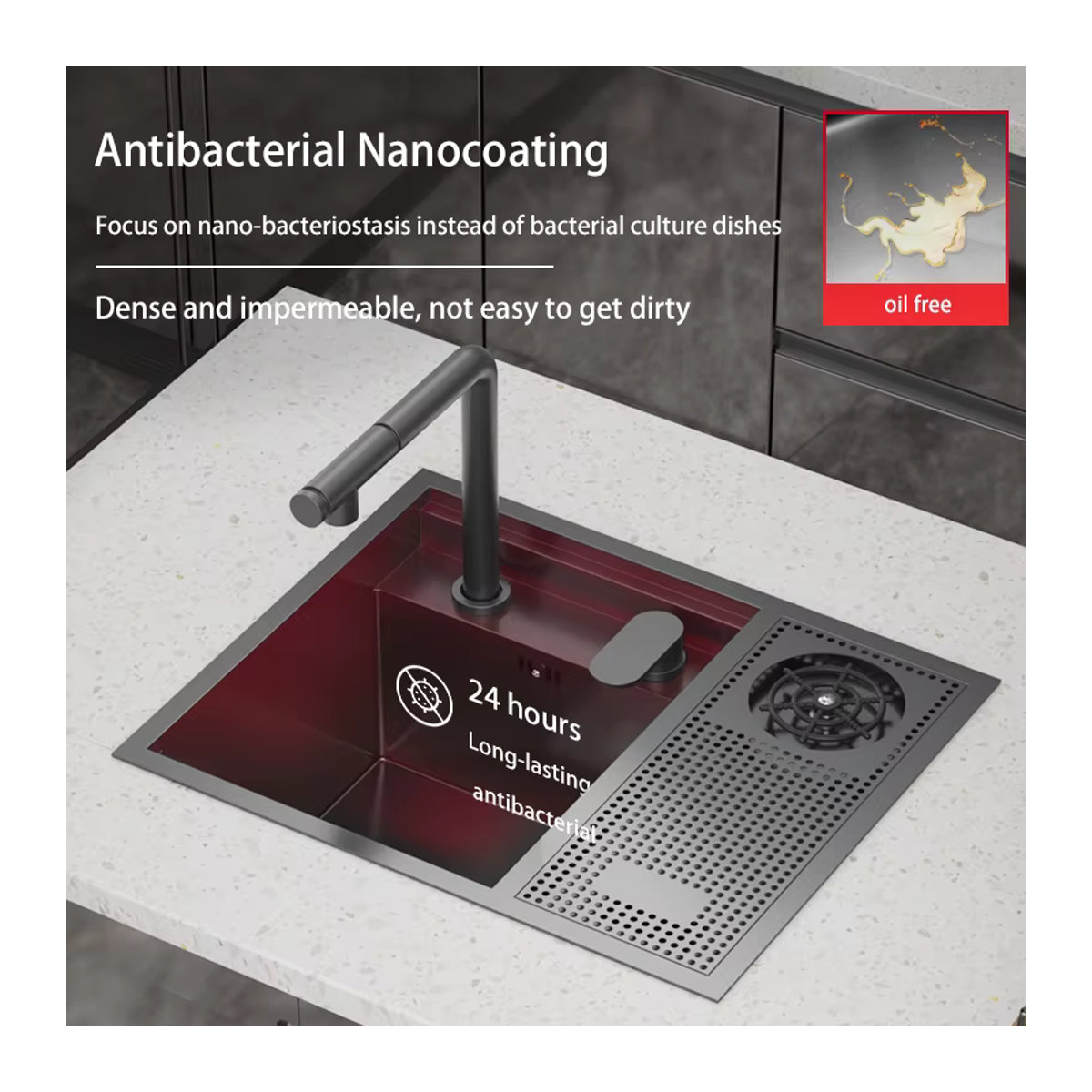 Gup Unterbau-Spüle aus Edelstahl in Schwarz mit Deckel für Küche, Wohnung oder Wohnmobil - Bild 1
