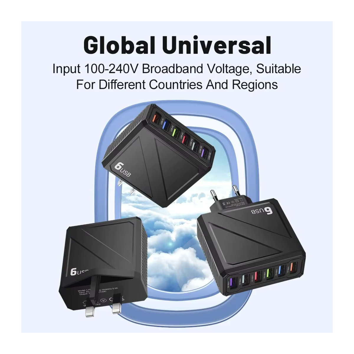 GUSEYEE USB Wandladegerät mit 6 Ports und 3,1 A Schnellladefunktion in Schwarz - Bild 4