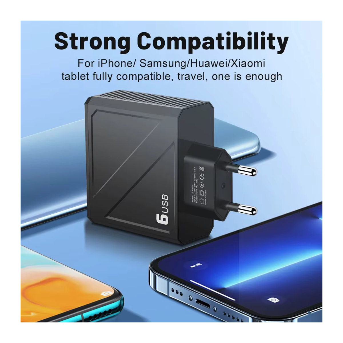 GUSEYEE USB Wandladegerät mit 6 Ports und 3,1 A Schnellladefunktion in Schwarz - Bild 6