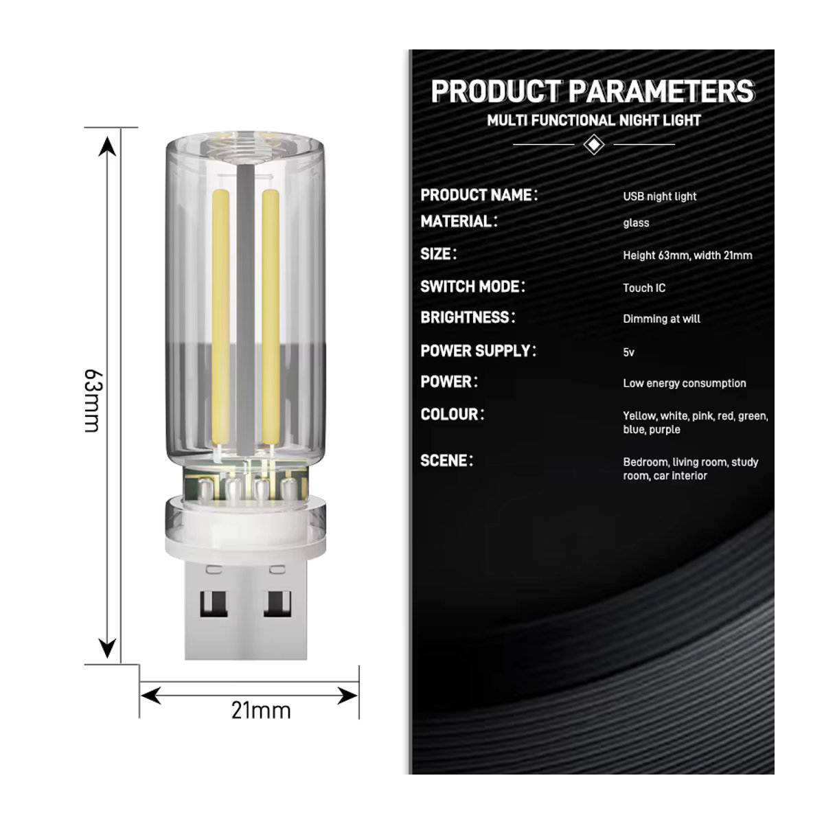 GZQGT USB Auto Atmosphäre Licht mit Touch-Dimmen als minimalistische LED Nachtlicht- und Notfallbeleuchtung - Bild 2