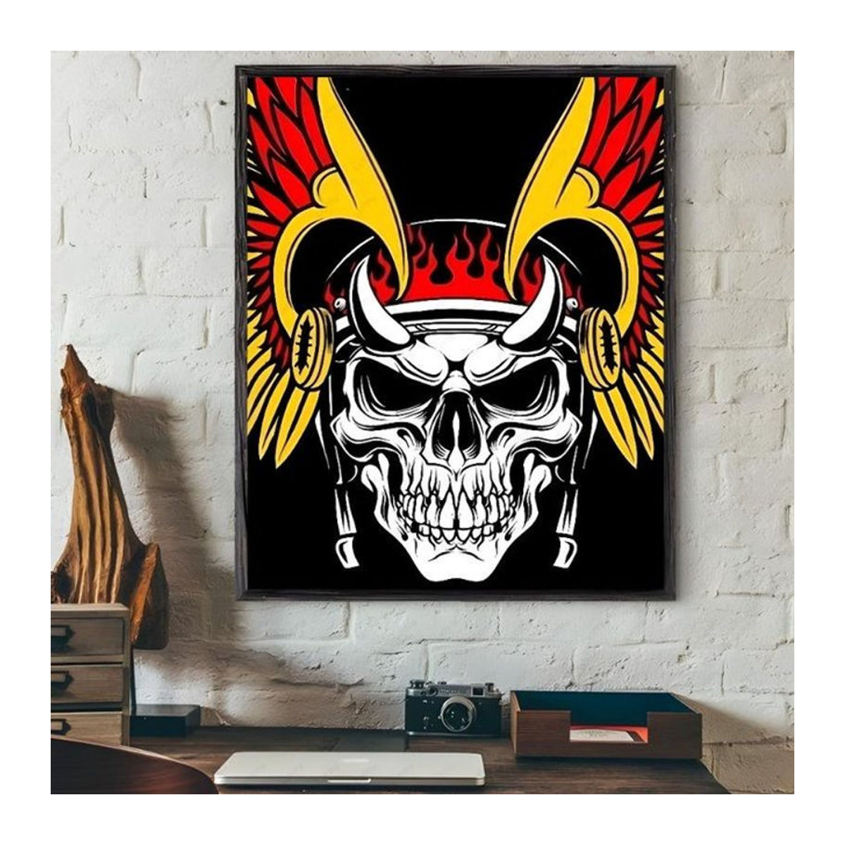 H-Hells A-Angels Moto Cool Skull Wandbild als Leinwanddruck, mehrfarbig, Rahmenlos, Breite: 70 cm, Höhe: 100 cm - Bild 1