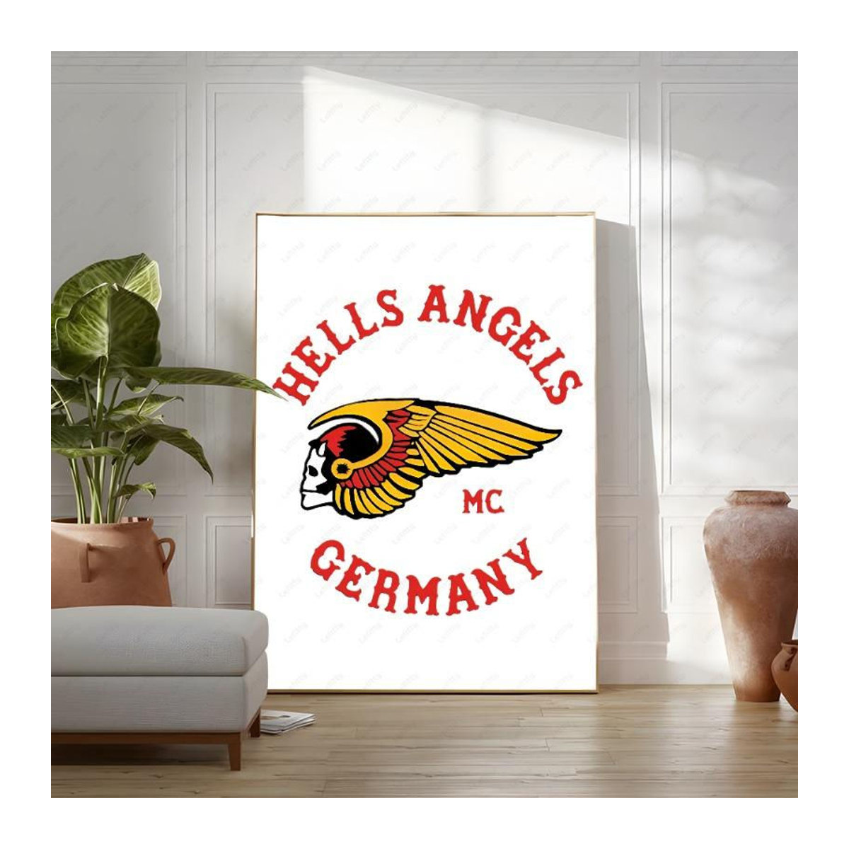 H-Hells A-Angels Moto Cool Skull Wandkunstdruck als Leinwand-Poster in Weiß, Rahmenlos, Breite: 21 cm, Höhe: 30 cm - Bild 1