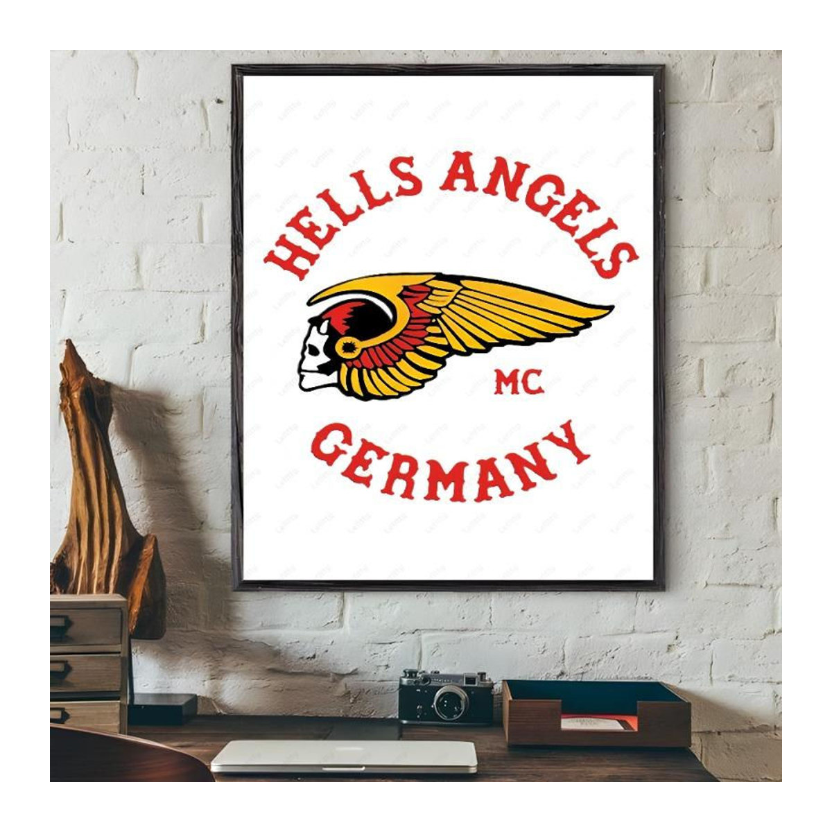 H-Hells A-Angels Moto Cool Skull Wandkunstdruck als Leinwand-Poster in Weiß, Rahmenlos, Breite: 21 cm, Höhe: 30 cm - Bild 3
